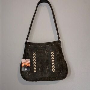 Women’s American Bling Grey Suede Leather Studded Shoulder Bag